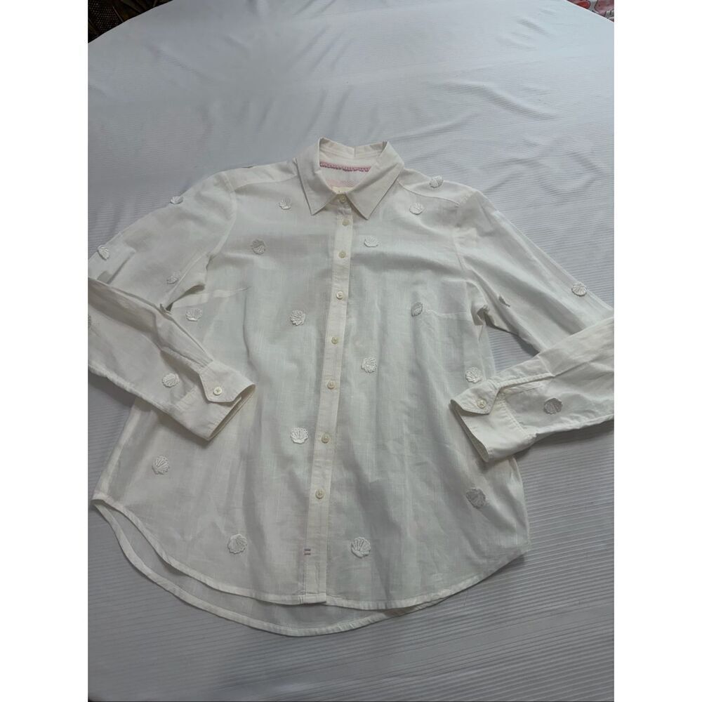 Maeve By Anthropologie White Embroidered Long Sleeve Button Up Shirt Size 2
